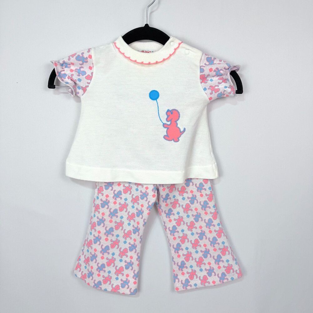 Retro Health-tex 18 MT Two Piece Pink/Blue Poodle Outfit Made USA